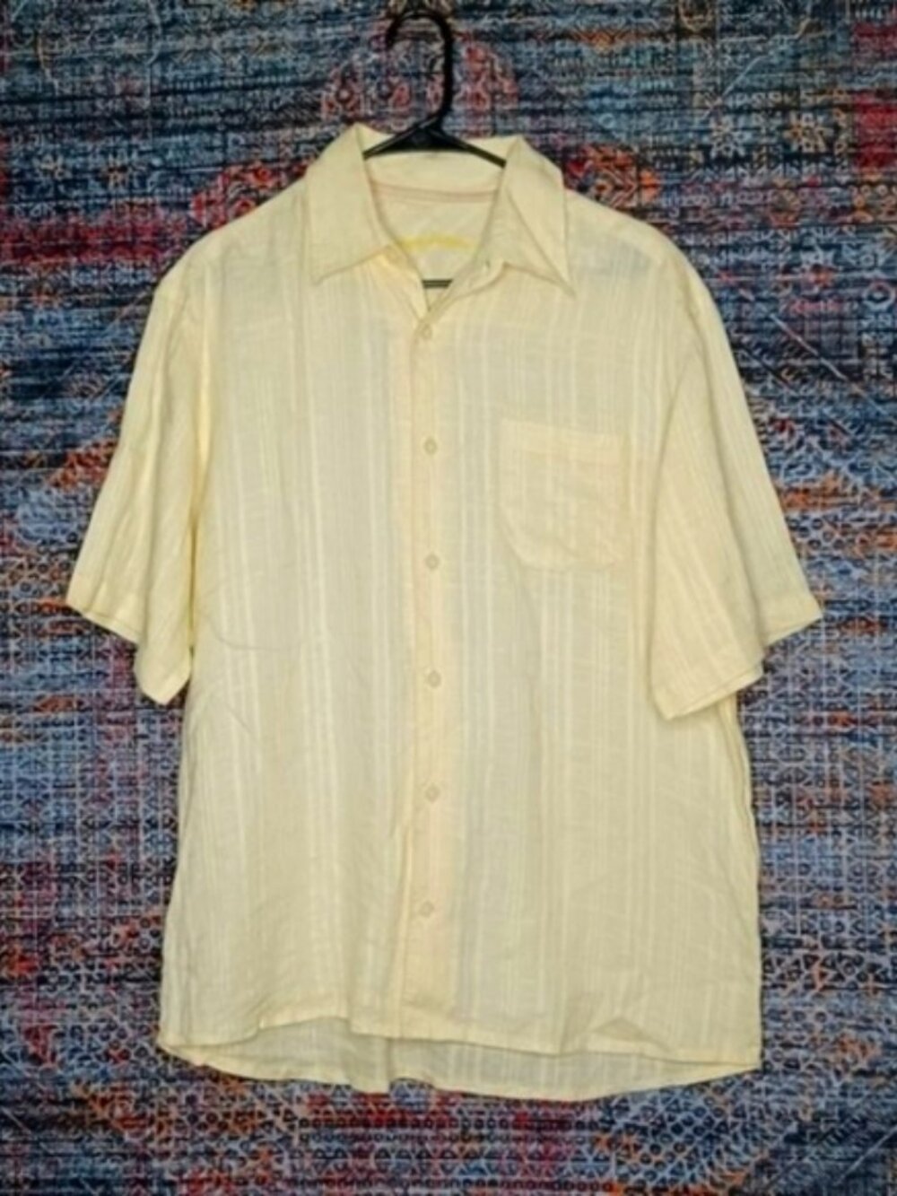 Tommy Bahama men yellow 100% Linen VIA PALERMO textured plaid button shirt M EUC